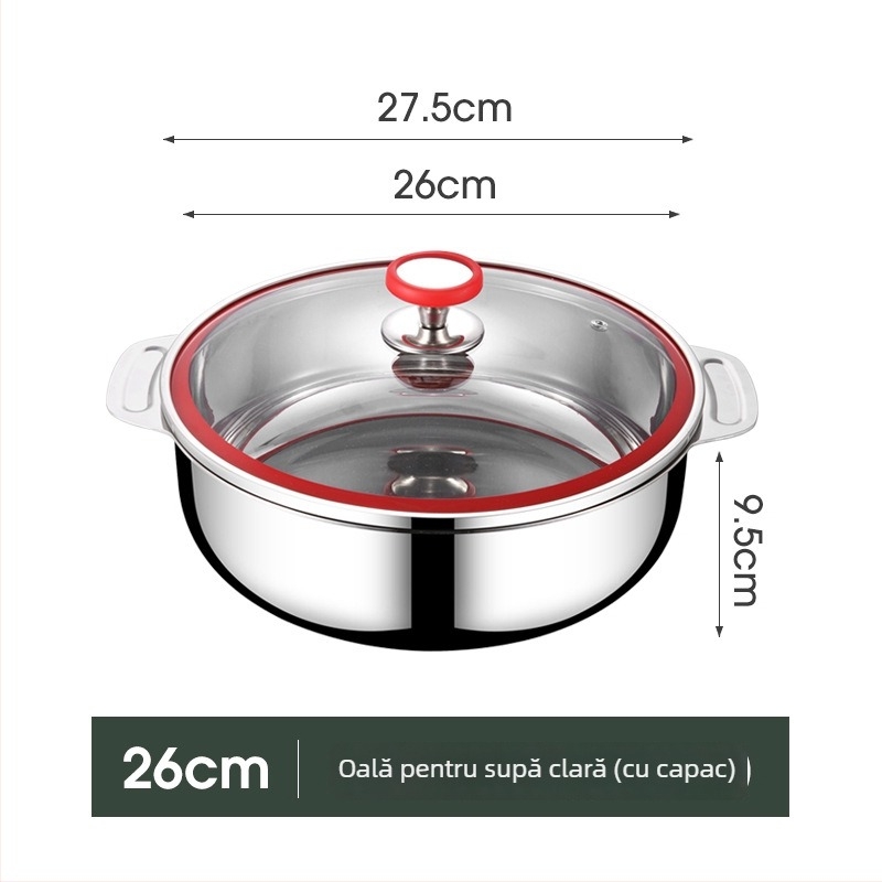 Hongjunda oală din oțel inoxidabil 304 pentru uz casnic, oală de supă îngroșată, vas multifuncțional, oală de supă clară cu separator Yin-Yang, 4.1-6 L