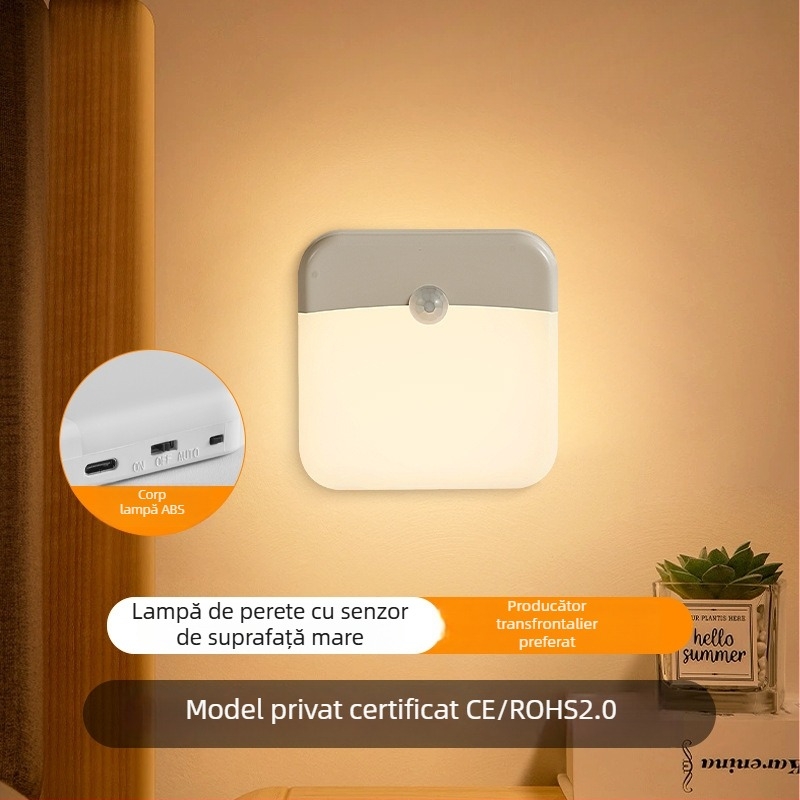 Lampă de noapte LED reîncărcabilă, cu senzor magnetic, pentru dulap/șifonier, reglaj al intensității și schimbare de culoare