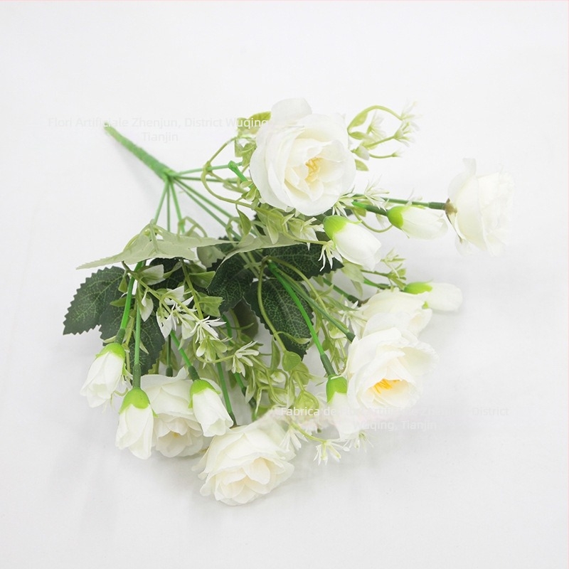 Buchet de trandafiri artificial, 14 capete pe 7 tije ramificate, trandafiri mici cu decor diamant pentru decor