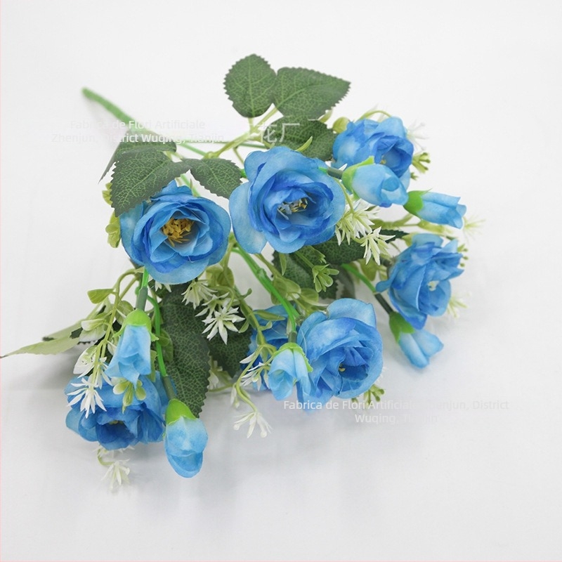 Buchet de trandafiri artificial, 14 capete pe 7 tije ramificate, trandafiri mici cu decor diamant pentru decor