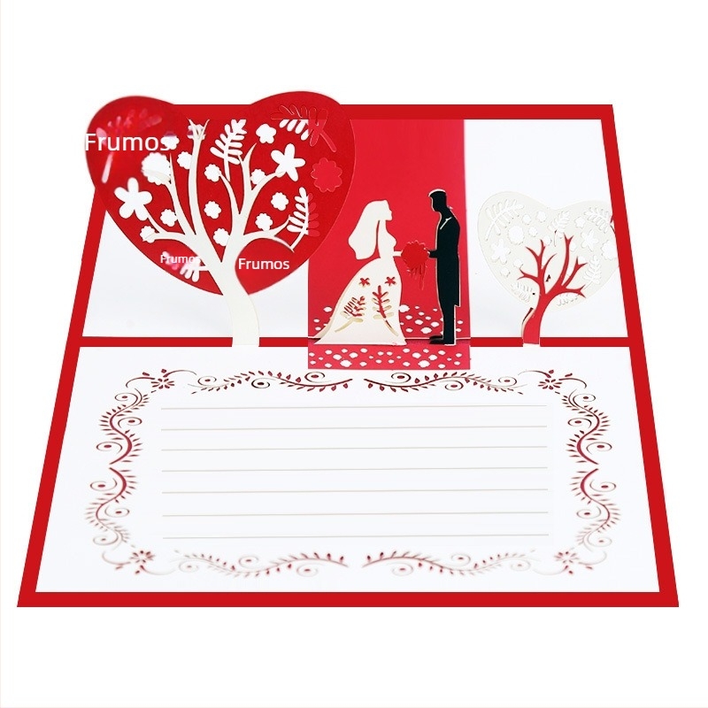 Invitație de nuntă 3D pop-up cu design decupat, personalizabilă, invitație romantică