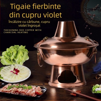 Oală de cupru mov, cu pereți groși, lucrată manual, pentru gătit cu cărbune, supă limpede, utilizare multiplă pentru casă și restaurant