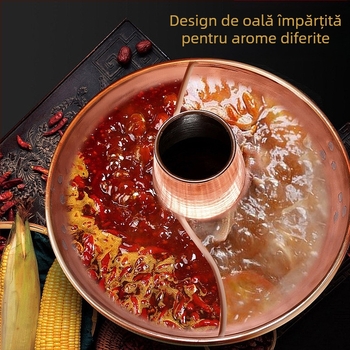 Oală de cupru mov, cu pereți groși, lucrată manual, pentru gătit cu cărbune, supă limpede, utilizare multiplă pentru casă și restaurant