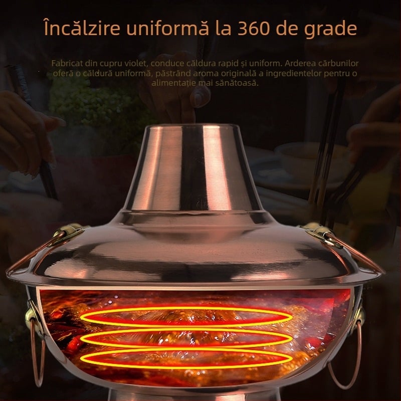 Oală de cupru mov, cu pereți groși, lucrată manual, pentru gătit cu cărbune, supă limpede, utilizare multiplă pentru casă și restaurant