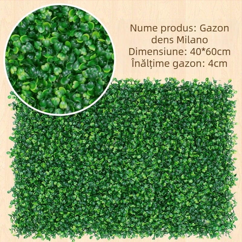 Perete vegetal artificial dens, cu gazon sintetic, decor pentru interior