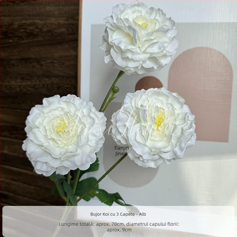 Floare artificială de peonie koi cu trei capete, din mătase, pentru decor de nuntă, culoar și decor în casă