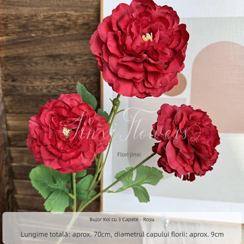 Floare artificială de peonie koi cu trei capete, din mătase, pentru decor de nuntă, culoar și decor în casă
