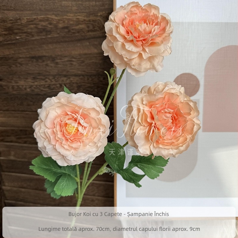 Floare artificială de peonie koi cu trei capete, din mătase, pentru decor de nuntă, culoar și decor în casă