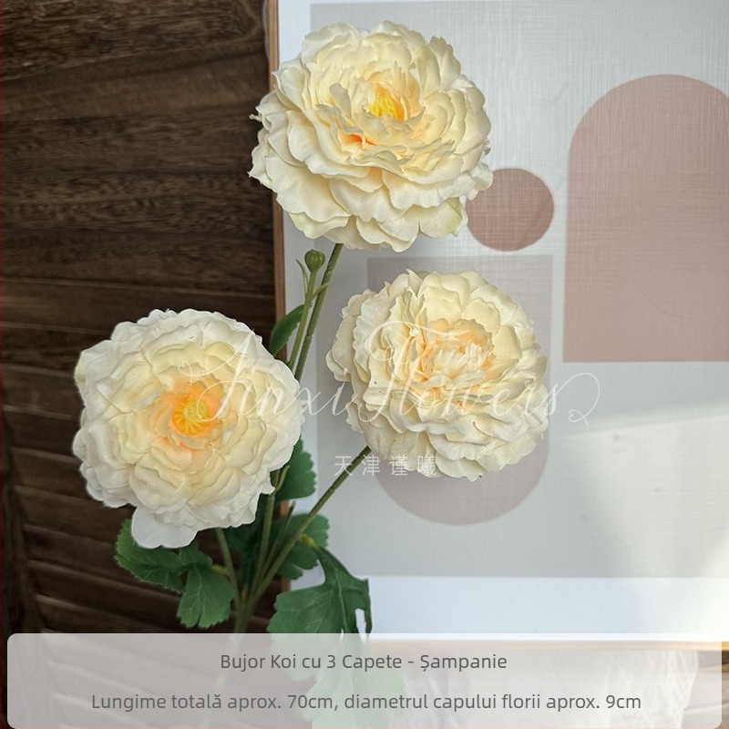 Floare artificială de peonie koi cu trei capete, din mătase, pentru decor de nuntă, culoar și decor în casă