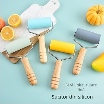 Rulou de bucătărie din silicon, cu mâner din lemn, antiaderent, mic, pentru întinderea aluatului pentru colțunași și coacere