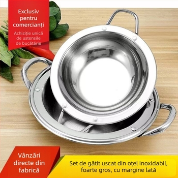 Vas din oțel inoxidabil pentru oale fierbinți, bazin cu margine groasă și lată, mâneri duble, fund plat, compatibil cu inducția, vas universal cu alcool, vas mic pentru autoservire