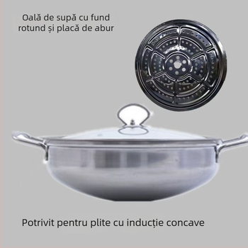 Oală adâncă cu fund concav, compatibilă cu plita cu inducție, antiaderentă, cu două mânere, pentru hot pot și shabu-shabu