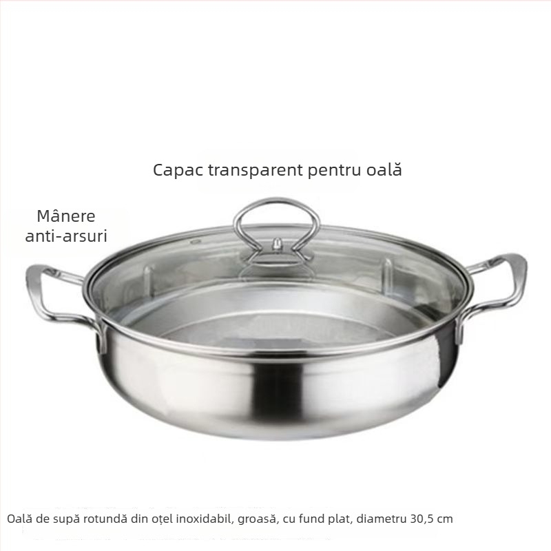 Oală adâncă cu fund concav, compatibilă cu plita cu inducție, antiaderentă, cu două mânere, pentru hot pot și shabu-shabu