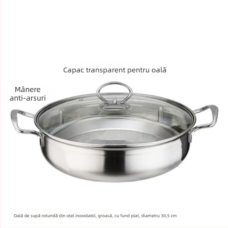 Oală adâncă cu fund concav, compatibilă cu plita cu inducție, antiaderentă, cu două mânere, pentru hot pot și shabu-shabu