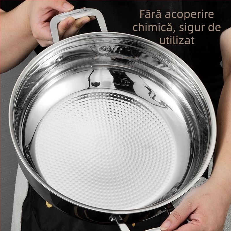 Vas din oțel inoxidabil îngroșat, cu capac, antiaderent, compatibil cu plita cu inducție, fund multiplu cu model în solzi de pește, pentru supe și hot pot, utilizare casnică și comercială