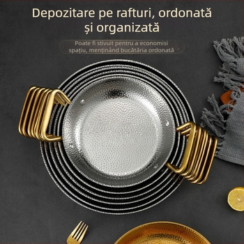 Stil coreean, oțel inoxidabil ciocănit, oală uscată pentru gătit, oală pentru fructe de mare, plită cu alcool, oală în stil militar, oală cu două mânere, oală pentru ramen cu model de zăpadă