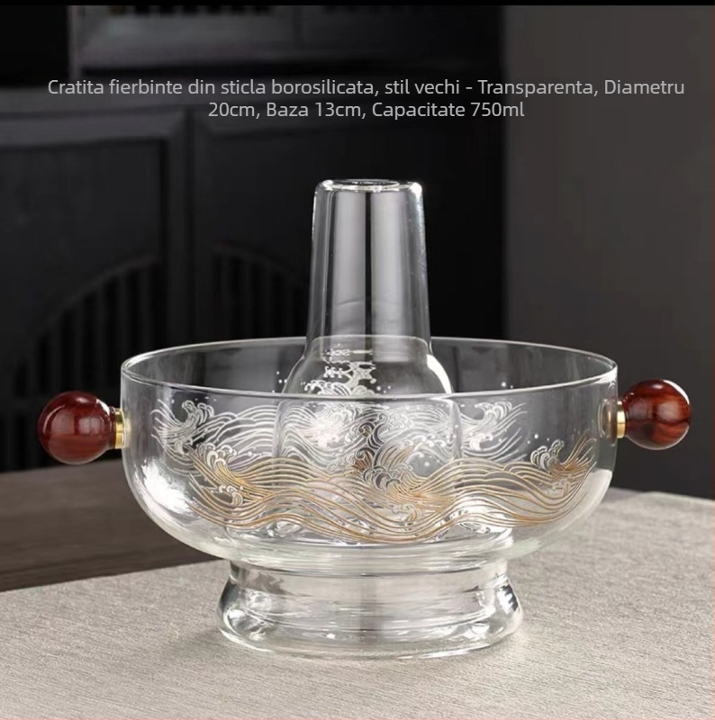 Set pentru masă hot pot din sticlă borosilicată, pentru familie — vas fără fum, cu mânere duble, capacitate 2,1–4 L