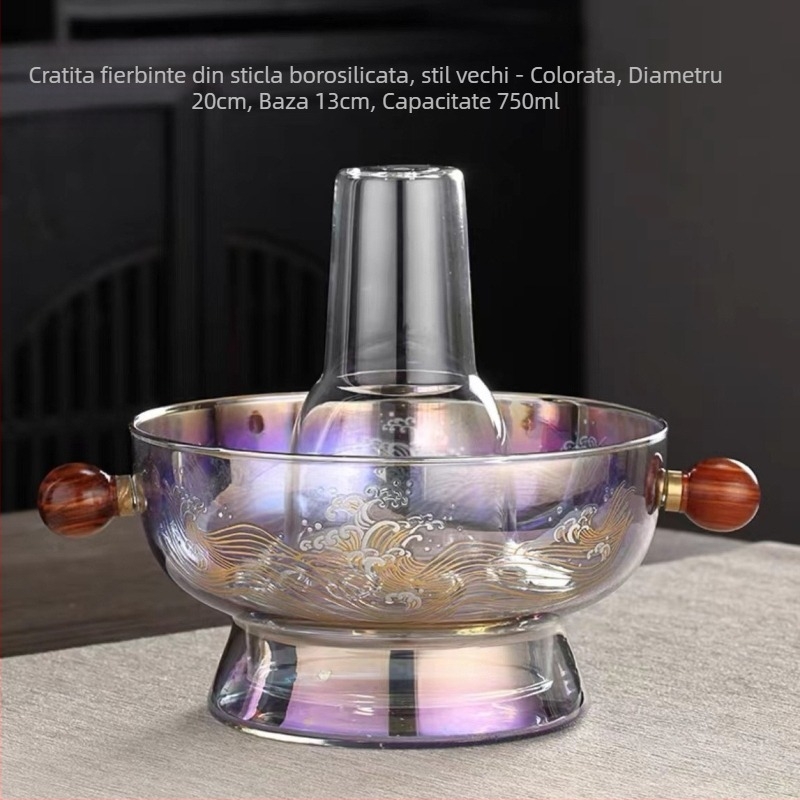 Set pentru masă hot pot din sticlă borosilicată, pentru familie — vas fără fum, cu mânere duble, capacitate 2,1–4 L