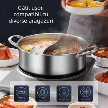 Oală Yin Yang cu fund dublu, din oțel inoxidabil 304, alimentare, 2,1–4 L, pentru uz casnic și comercial