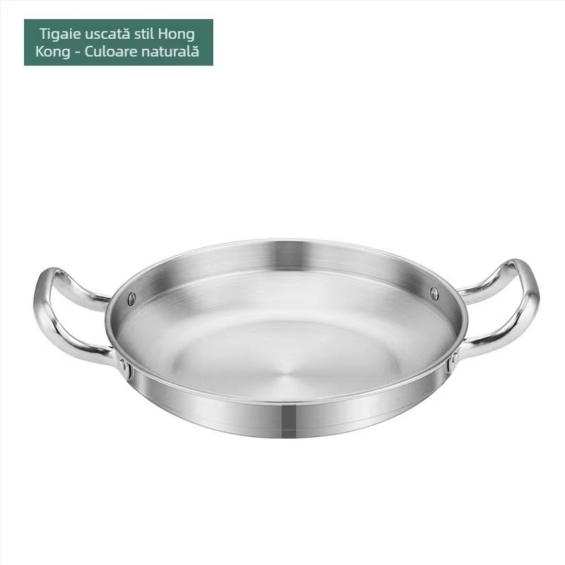 Wok din oțel inoxidabil în stil coreean, pentru fructe de mare, vas plat, auriu, cu două mâneri, pentru uz comercial