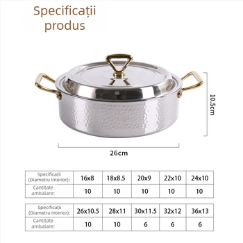 Vas Yin-Yang din oțel inoxidabil cu trei straturi, pentru hot pot, cu separator, compatibil cu plite cu inducție și gaz, pentru supă limpede, capacități 4,1-6 L și 2,1-4 L