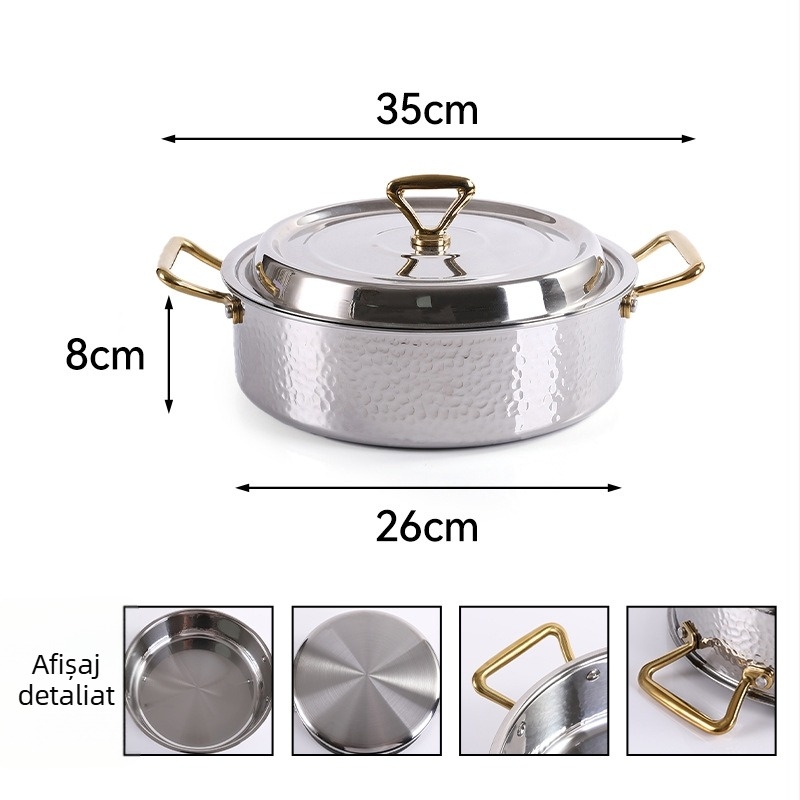 Vas Yin-Yang din oțel inoxidabil cu trei straturi, pentru hot pot, cu separator, compatibil cu plite cu inducție și gaz, pentru supă limpede, capacități 4,1-6 L și 2,1-4 L