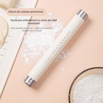 Rulă de aluat cu miez din oțel și acoperire din silicon alimentar, unealtă de coacere pentru gospodărie cu scară de măsurare