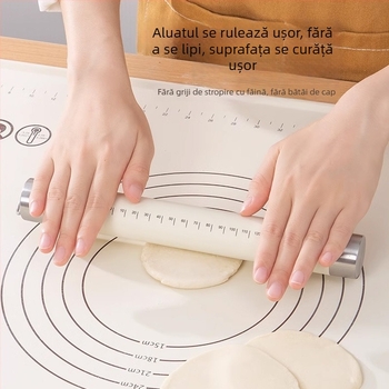 Rulă de aluat cu miez din oțel și acoperire din silicon alimentar, unealtă de coacere pentru gospodărie cu scară de măsurare