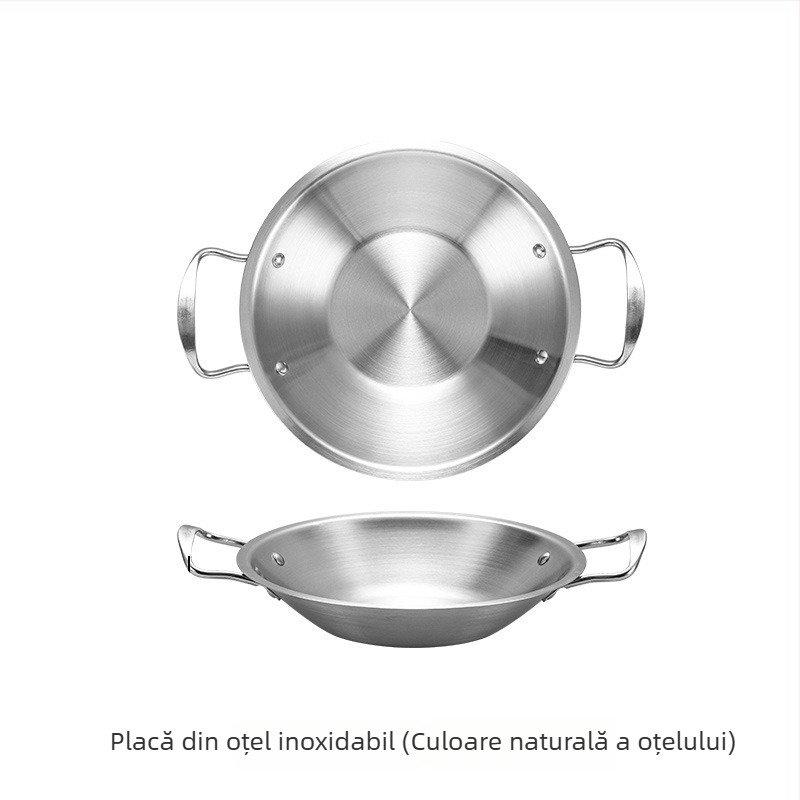Stil coreean, oțel inoxidabil auriu 304, oală uscată pentru fructe de mare, fund plat, mânere duble