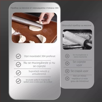Rulou din oțel inoxidabil 304, pentru uz culinar, pentru aluat și foi de găluște