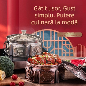Oală de hot pot pentru o singură persoană, stil retro, cu arzător cu alcool, din oțel inoxidabil 304