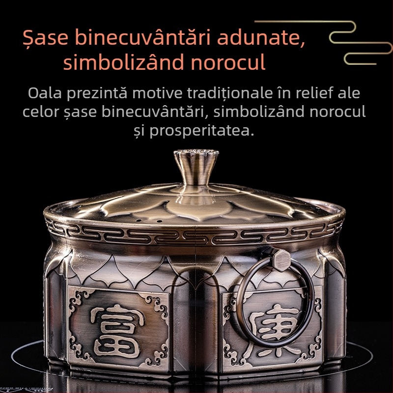 Oală de hot pot pentru o singură persoană, stil retro, cu arzător cu alcool, din oțel inoxidabil 304