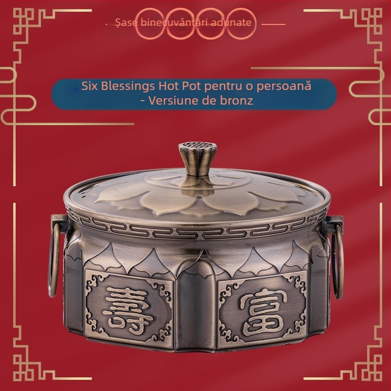 Oală de hot pot pentru o singură persoană, stil retro, cu arzător cu alcool, din oțel inoxidabil 304