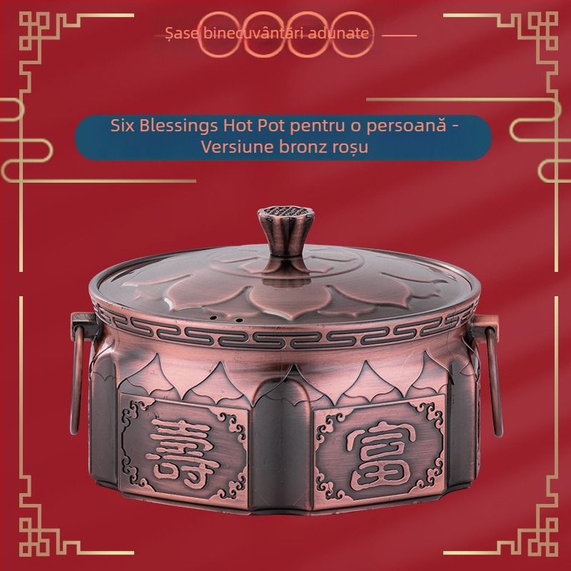 Oală de hot pot pentru o singură persoană, stil retro, cu arzător cu alcool, din oțel inoxidabil 304