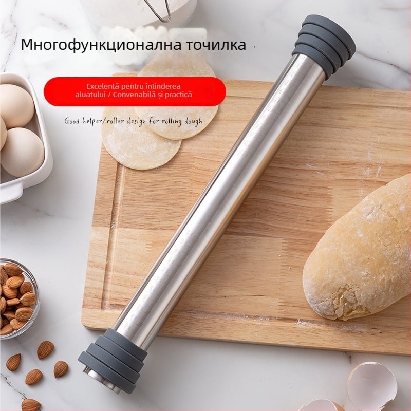 Rulou din oțel inoxidabil 304 cu strat de silicon, pentru foi de găluște, grosime reglabilă cu scară de măsurare