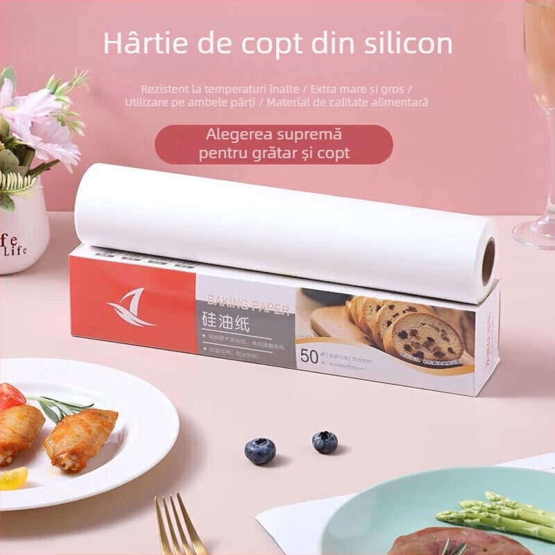 Hârtie de copt din silicon, cu două fețe, absorbentă de ulei, pentru grătar, coacere în bucătărie și friteuză cu aer