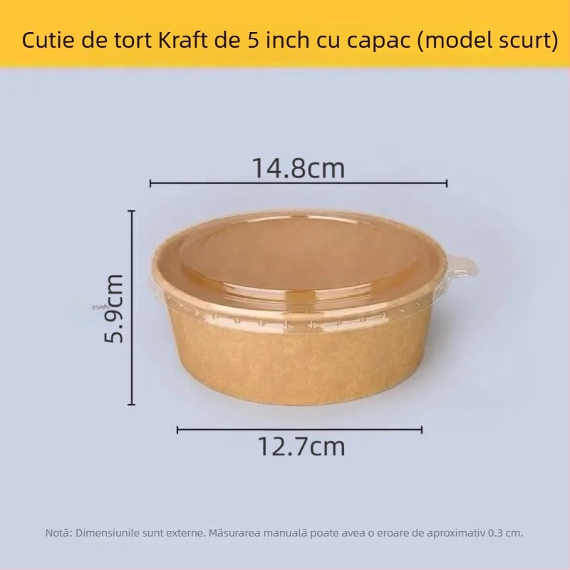 Cutie de tort chiffon, unică folosință, cu matriță circulară din hârtie kraft și capac