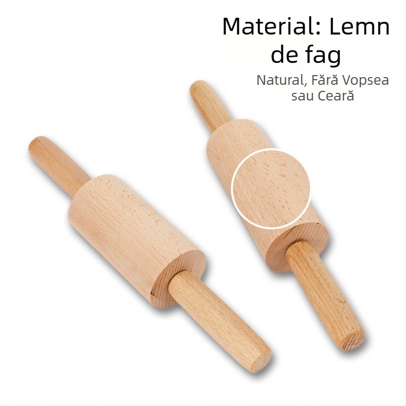 Roller din lemn cu mâner unic, pentru aluat — rulare ușoară, ideal pentru foi de baozi