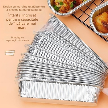 Tavă dreptunghiulară din folie de aluminiu, pentru air fryer și cuptor, formă pentru tort