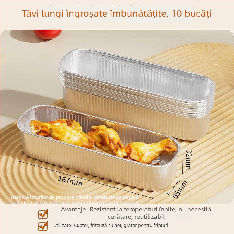 Tavă dreptunghiulară din folie de aluminiu, pentru air fryer și cuptor, formă pentru tort