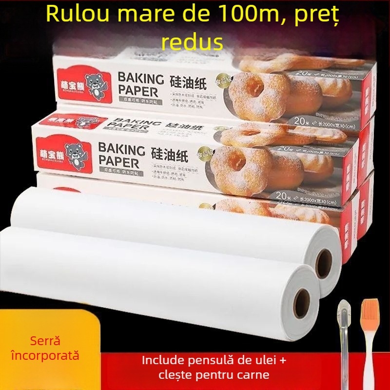 Hârtie de copt cu două fețe, absorbind uleiul, pentru grătar și cuptor, rezistentă la ulei și antiaderentă, hârtie de copt cu strat siliconat pentru uz casnic