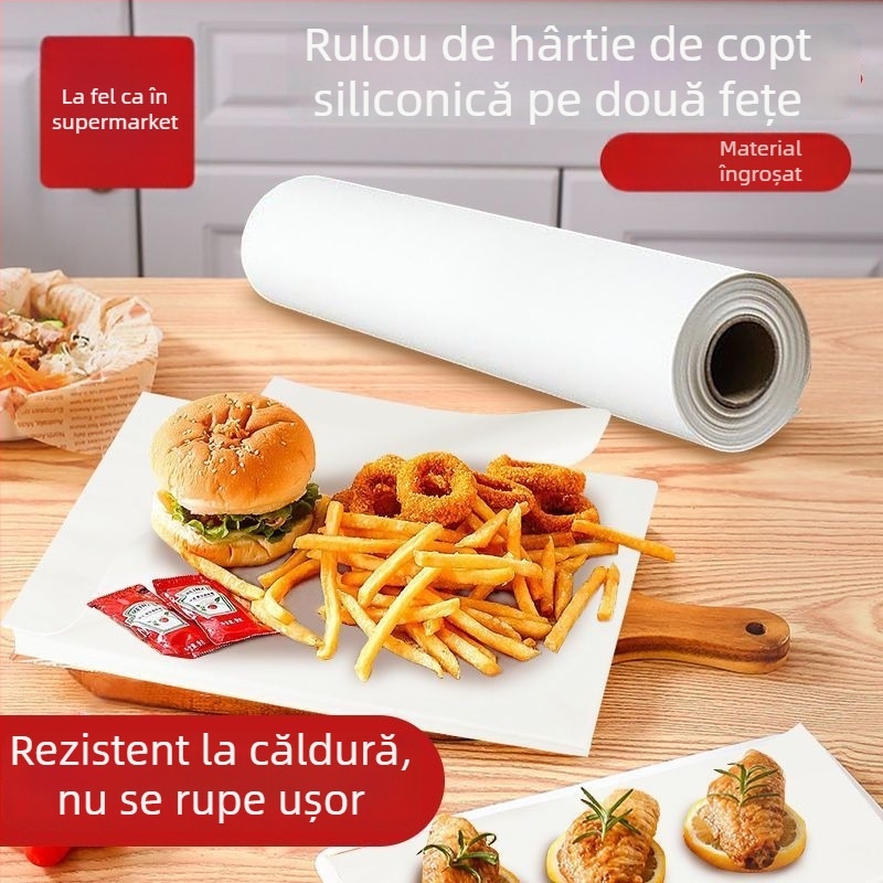 Hârtie de copt cu două fețe, absorbind uleiul, pentru grătar și cuptor, rezistentă la ulei și antiaderentă, hârtie de copt cu strat siliconat pentru uz casnic