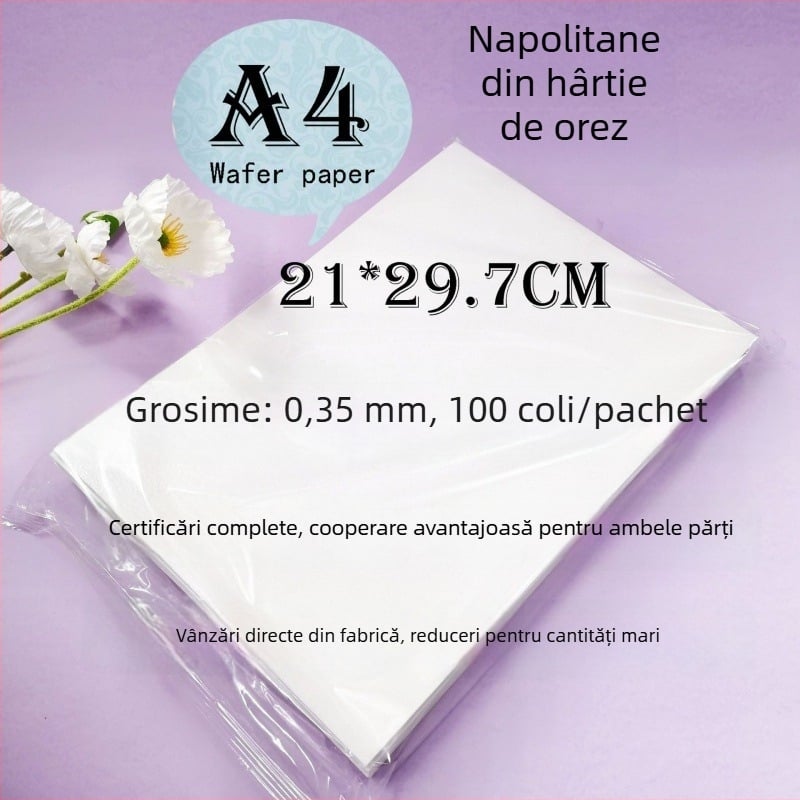 Hârtie wafer subțire A4 cu imagine digitală de tort comestibil pentru decorarea acadelelor și florilor din hârtie wafer