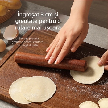 Rolă de blat din lemn masiv pentru uz casnic, cap rotund din nuc negru, grosime 3.0 mm, suprafață netedă pentru foi de găluște