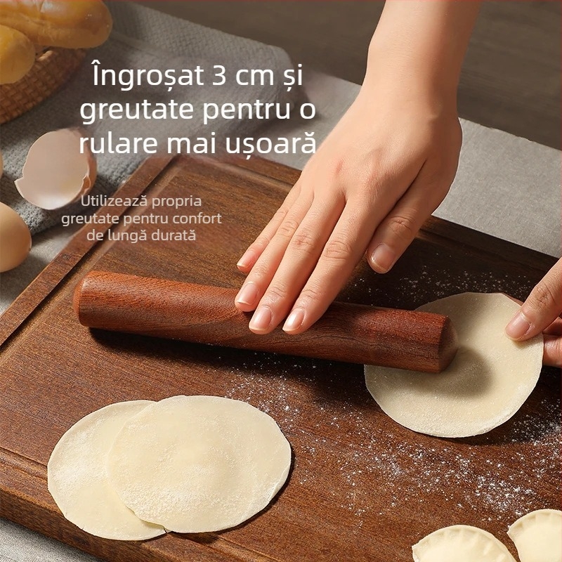 Rolă de blat din lemn masiv pentru uz casnic, cap rotund din nuc negru, grosime 3.0 mm, suprafață netedă pentru foi de găluște