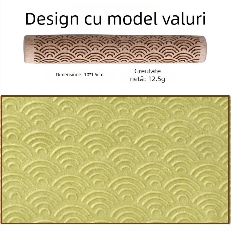 Rolă de aluat din lemn de fag, cu relief, gravată cu laser, pentru biscuiți, lut, ceramică și plastilină