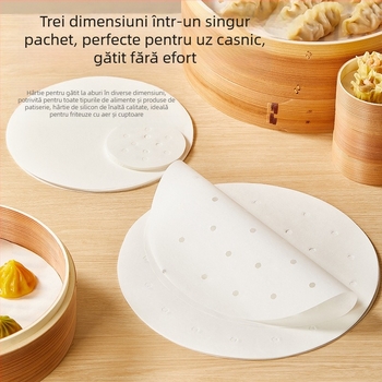 Uyiku Hârtie pentru aburi, alimentară, de unică folosință, rotundă, perforată, cu două fețe antiaderente, acoperire cu ulei de silicon