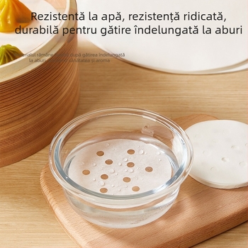 Uyiku Hârtie pentru aburi, alimentară, de unică folosință, rotundă, perforată, cu două fețe antiaderente, acoperire cu ulei de silicon