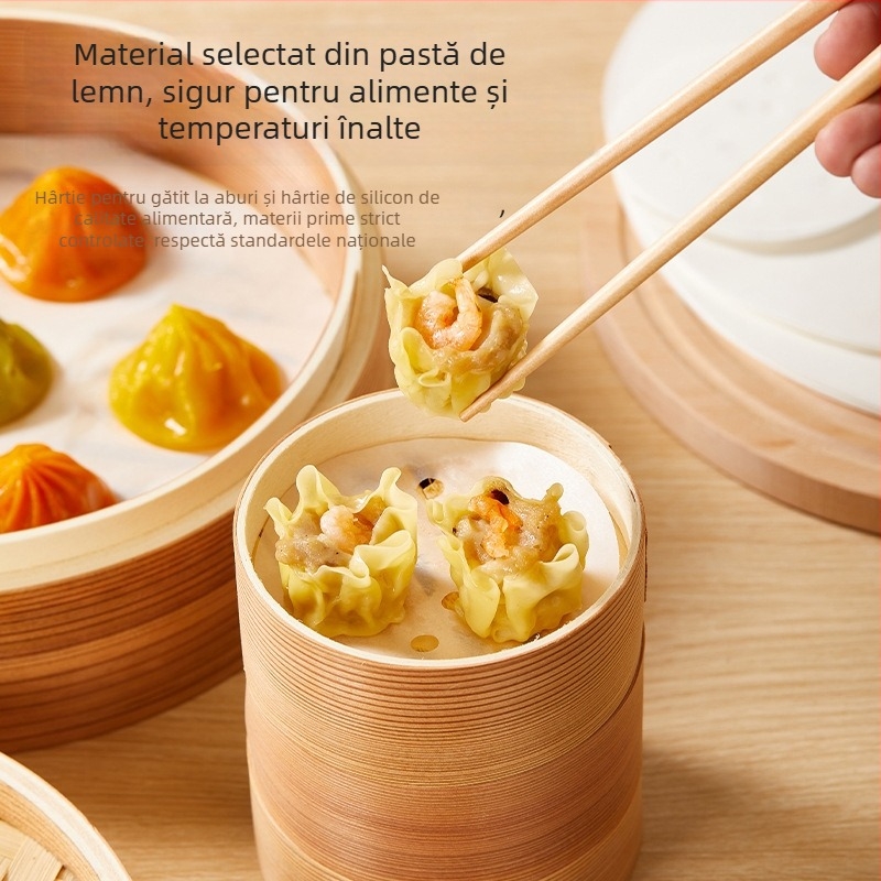 Uyiku Hârtie pentru aburi, alimentară, de unică folosință, rotundă, perforată, cu două fețe antiaderente, acoperire cu ulei de silicon