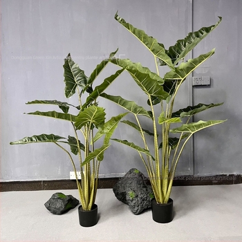 Bonsai artificial de mari dimensiuni, Alocasia, cu frunze de mătase, plantă decorativă de podea, 120-160 cm
